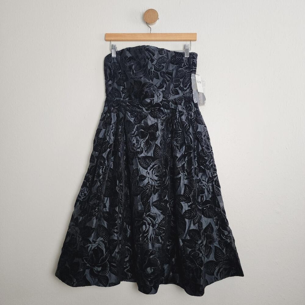 Maeve Anthropologie Jonquil Velvet Silk Blend Strapless Floral Midi Dress 8 NWT